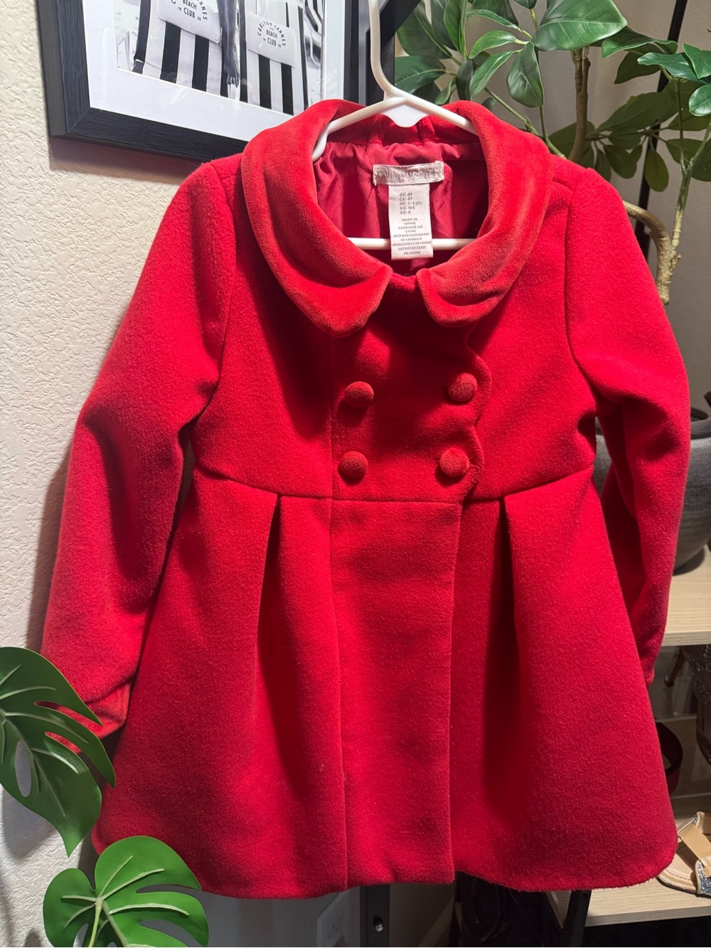 Catherine Malandrino Girls 4T Red Wool Look Peacoat Fit Flare Dress Coat